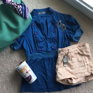 🧜🏻‍♀️ Blue Sailor Top w/ V Neck Button Detail